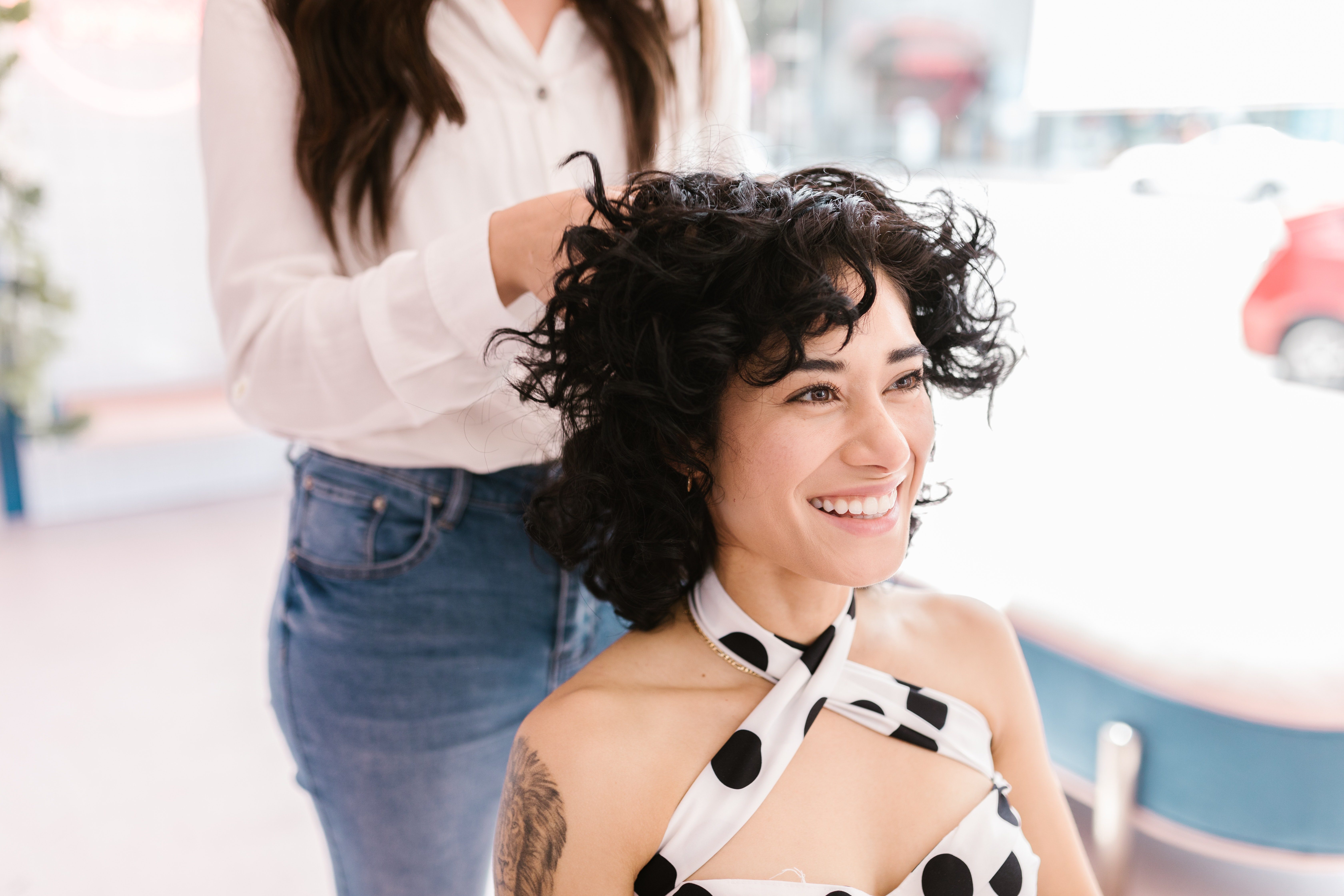 Woman getting a haircut